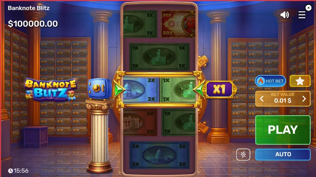 Interface do slot Banknote Blitz com tema de cofre bancário